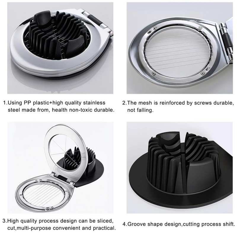 Stainless Steel Egg Slicer, 3 Slicing Styles Heavy Duty Boiled