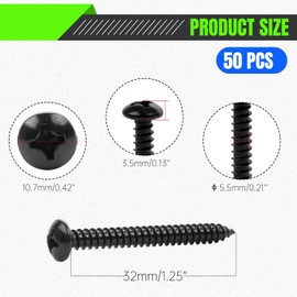 YIEMI Black Self Tapping Screws，#5.5 x1-9/32" 304 Stainless Steel Sheet Metal Screws（50 PCS）