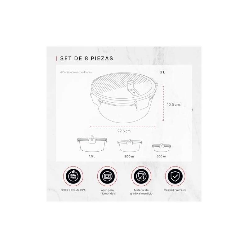 Set de Recipientes Apilables de Plástico para Alimentos con Tapas