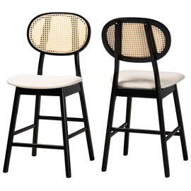 Baxton Studio Darrion Counter Stools, Set of 2, Cream/Black/Light Brown