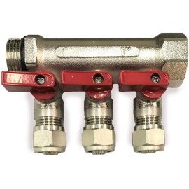 VN Infinite quality 3 Loop Plumbing Manifolds 1" trunk w/ 1/2" Pex Ball Valves Red Handles