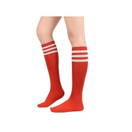 Komorebi Women's Knee High Athletic Socks Stripes Tube Sport Socks Soft Strench High Socks for Women Outdoor B Pack Red White Stripes One Size