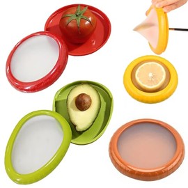 Juego de 4 Recipientes de Silicona para Almacenamiento de Aguacate Cebolla | Almacenamiento Reutilizables para Organizador de Refrigerador, Para Limones, Tomates, Patatas y Ajo