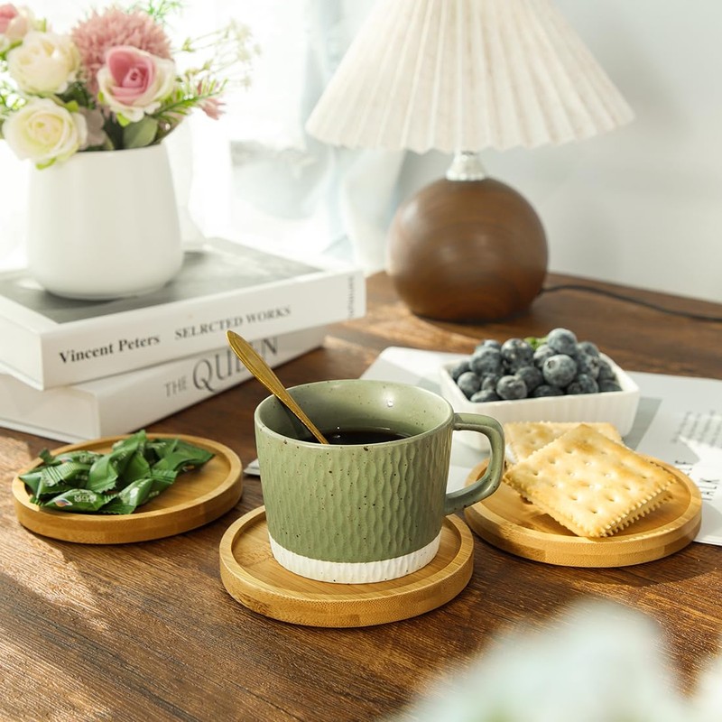 WLWNWFT Bamboo Coaster Set of 6 with Lid Holder for