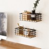 Yuikome 2 Packs Metal Storage Basket with Wooden Base, Decorative
