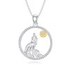 LWXIE Diamond Wolf Necklace 925 Sterling Silver Wolf Moon Pendant