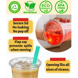 Aestleaf Clear Plastic Cups with Sip-Lids, 20 oz 50 Sets Disposable Coffee Cups Plastic Iced Coffee Cups with Strawless Lids, To Go Coffee Cups for Smoothie, Milkshake, Cold Drinks