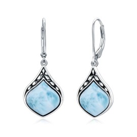 Blue Larimar Earrings for Women Sterling Silver Teardrop Vintage Natural Gemstone Leverback Drop Earrings Jewelry Birthday Anniversary Valentine Mothers Day Christmas Gifts for Her Wife Mom