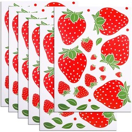 138Pcs 6 Sheets Strawberry Stickers Removable Strawberry Wall Decals for Room Decor Wallpaper Shortcake Laptops Suitcase Kitchen Bathroom Party Girls Bedroom Cute Fruit