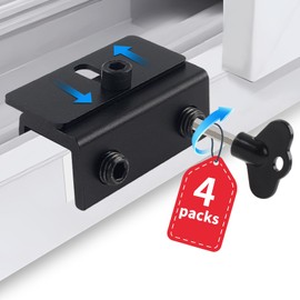 LUCKYBEE Set of 4 Windows, Security Window Lock, Sash Stopper, Adjustable, Screen Door Lock, Sash, Lock, Black, For Prowling
