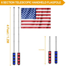 BONWIN BONWIN 1.2M Telescopic Handheld Flagpoles with Clips, 4 Feet Portable Stainless Steel Telescopic Banner Flag Pole - Tour Guide Flag Pole - Teaching Pointer Stick - 2 Pack (4 Ft, Red+Blue)