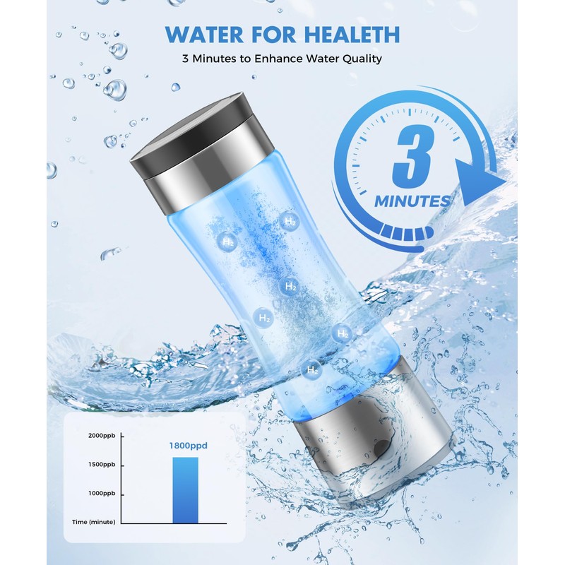 Hydrogen Water Bottle, Hydrogen Water Bottle Generator,3-Min Electrolysis Smart Water
