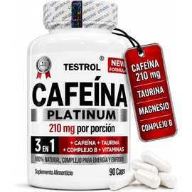 Cafeína Platinum 210mg  Fórmula con Taurina, Magnesio y Complejo B  Preentreno  Energía y Enfoque  Cafeina capsulas Testrol  90 Cápsulas