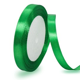 Green Satin Ribbon 3/8 Inches x 25 Yards, Solid Color Fabric Ribbon for Gift Wrapping, Crafts, Hair Bows Making, Wreath, Wedding Party Decoration and Sewing Projects