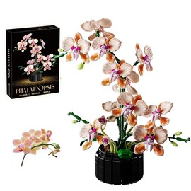 Juego de bloques de construcción de orquídeas serie botánica, ramo de flores de champán artificial bonsái - decoración del hogar, regalo único para el día de la madre, aniversarios o
