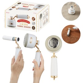 SALAV® Retro Edition Rechargeable Fabric Shaver and Lint Roller with 6-Blade System Removes Fuzz and Piling on Fabrics, with Charging Cable and Mini Brush (Pearl)