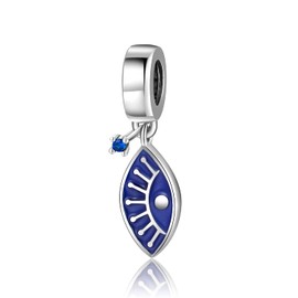 AIEGNOS Evil Eye Pendant Charms Fits European Charm Bracelets 925 Sterling Silver Blue Lucky Eye Pendant Charm for Women Snake Bracelet Necklace
