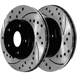 AutoShack Front and Rear Drilled and Slotted Brake Kit Rotors Black and Ceramic Pads Set of 4 Replacement for 2009-2013 Nissan Altima 2.5L 3.5L V6 FWD BRAKEPKG261
