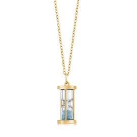 Gem Stone King 18K Yellow Gold Plated Silver Aquamarine Dust Hourglass Pendant Necklace For Women with 18 Inch Chain