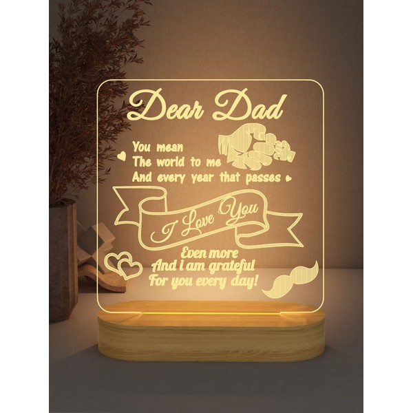 Dad Gifts, I Love You Daddy 3D Illusion Lamp LED Night Light for Papa Birthday Father's Day Sweet Present, USB Power Soft Warm White Colors
