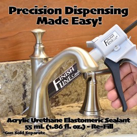 Finish Line Caulk 55 mL (1.86 fl oz) Acrylic Urethane Elastomeric Sealant Refill – Precision Fine Tip Caulking for Trim, Baseboards, Molding, Cabinets & Small Repairs – Clear – Mess-Free Application