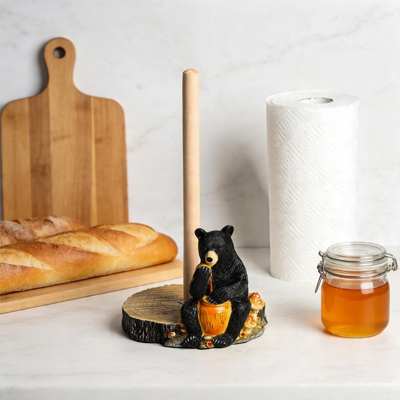 WAIT FLY Black Bear and Mushrooms Paper Towel Holder Stand