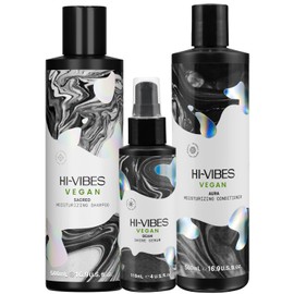 MOEHAIR Hi-Vibes Vegan Shampoo, Conditioner and Serum | Argan Oil Shampoo and Conditioner Set with Anti Frizz Hair Serum | Infused With Avocado, Sunflower, and Coconut Oil | Sulfate and Paraben Free