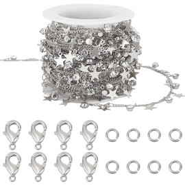 Beebeecraft 1 Roll 16.4 Feet Cubic Zirconia Curb Chains 18K Gold Plated Brass Adjustable Jewelry Chain with 30Pcs Open Jump Ring and 10Pcs Lobster Claw Clasps for Women