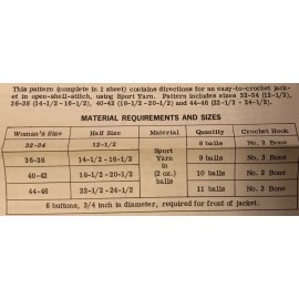 DESIGN 936 Vintage Jacket Pattern to CROCHET  (Repro) 36-46