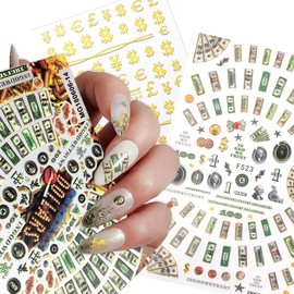 4 Sheets Nail Art Decals of 100 Dollar Sign Bill Nail Accessories Paper Money Design Treasure Currency Nail Stickers Tip