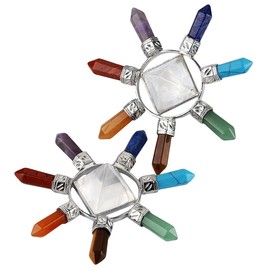 mookaitedecor Rock Quartz/Clear Quartz Healing Crystal Pyramid Energy with 7 Chakras Stone Points Wands Reiki Spiritual Decoration Figurine