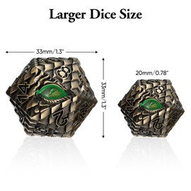 CSITORWWE Dragon Eye Scale DND Metal Dice,33mm 20 Sided Giant D20, Large Polyhedral Dice, D&D Metal Dice Set for Dungeons and Dragons, RPG, MTG & Tabletop Games(Glitter Blue with Red Eye)