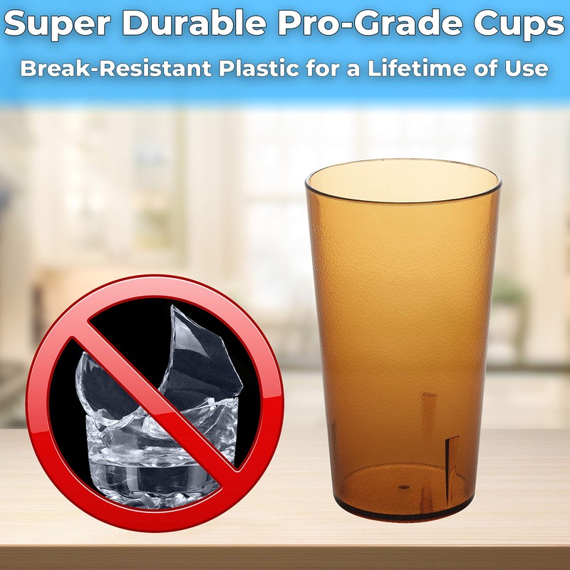 Restaurant Grade, BPA-Free 12oz Amber Plastic Cups 24pk. Super Durable,
