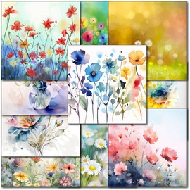 doodlecards Pack 10x Mixed Floral Watercolour Blank Cards. Multipack of Flower Flowers Cards with Envelopes. Ideal for birthday. 100% Recyclable. Made in the UK.
