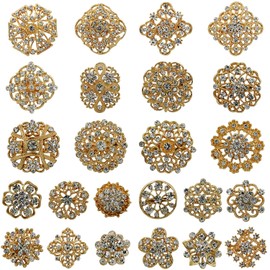 WeimanJewelry Lot 24pcs Rhinestone Crystal Brooch Pins Set Wedding Bouquet Broaches Kit (gold)