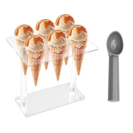 1 Piece of Acrylic Cone Holder, 1 Piece of Ice Cream Scoop, Cone Display Stand, Ice Cream Stand, Waffle Cone Stand, Transparent Cone Stand, Ice Cream Holder
