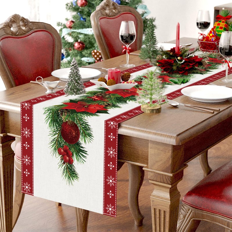 Red Christmas Table Runner 183 x 33cm, Christmas Table Runner