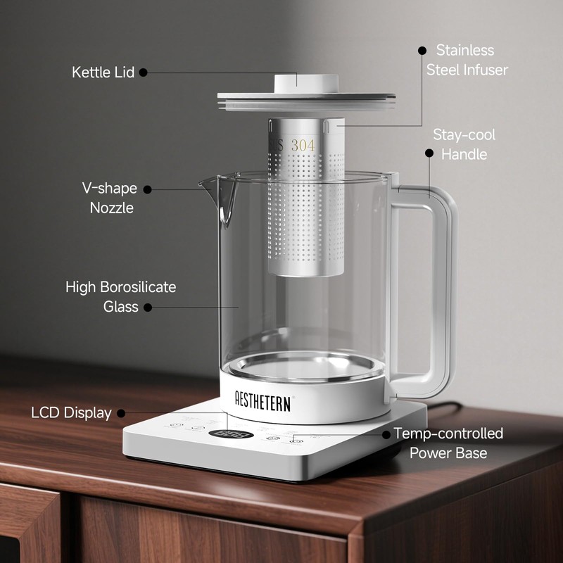 Electric Tea Kettle with Infuser, 1.5L Glass Water Boiler with