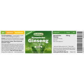 Korean Ginseng (Red Ginseng), 100 mg, 120 Capsules, High Dose - Root Extract with 30% Saponins. No Artificial Additives, No Genetic Engineering. Vegan..