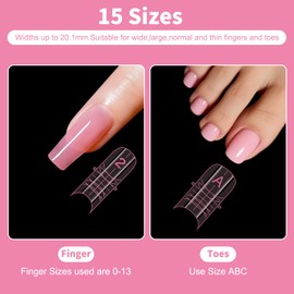 150 Pcs Flat Curve Shape Nail Forms for Finger and Toes,15 Sizes Pre-etched Dual Forms Molds for Large Wider Normal Petite Finger &Toe Nail Beds,Reusable,No File Needed