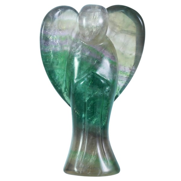 Nupuyai 3.0" Fluorite Stone Guardian Angel Statue for Prayer, Hand Carved Healing Crystal Pocket Angel Figurine with Heart-Shaped Wings