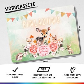 celebr8te 12 x Forest Animal Invitation Cards – For Girls' Children's Birthday – Animals from the Forest Birthday Invitations + 12 Stickers + 12 Gift Bags