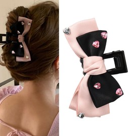 Large Bow Claw Clip for Women Girls Bow Knot Hair Claw Clip for Women Girls Pink Black Bow Claw Clips for Thick Thin Hair Bow Clips for Women Girls No Slip Bowknot Hair Clip with Bows