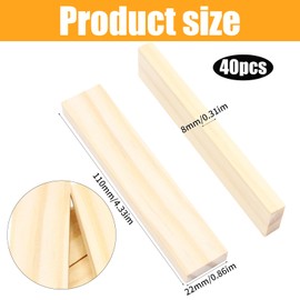 PWGHWG Pack of 40 Craft Wooden Blocks Craft Blocks 110 × 22 × 8 mm Wooden Blocks for Crafts Wooden Strips Wooden Blocks for DIY Projects, Decoration, Construction, Panelling