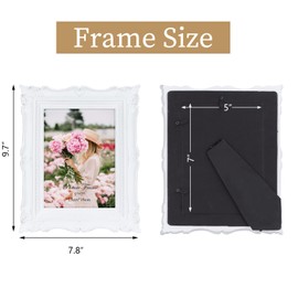 PHAREGE 5x7 White Vintage Picture Frame, 5 by 7 Ornate Antique Picture Frame for Wedding, Retro Photo Frame Displays Horizontally or Vertically On Tabletop