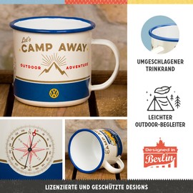 Nostalgic-Art VW Bulli – Let's Camp Away – VW Bus Gift idea, 12.2 oz Enamel Mug, Retro Design