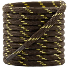 DELELE Round Work Boot Laces: 55 inch Coffee Yellow Heavy Duty Hiking Shoe Laces for Boots 2 Pair