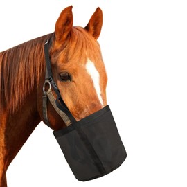 Horse Food Bag, Heavy-Duty Breathable PVC Mesh Grain Feeding Bag, with Adjustable Strap and Durable Snap Horse Muzzle Feeding Bag, for Outdoor and Indoor (Black)