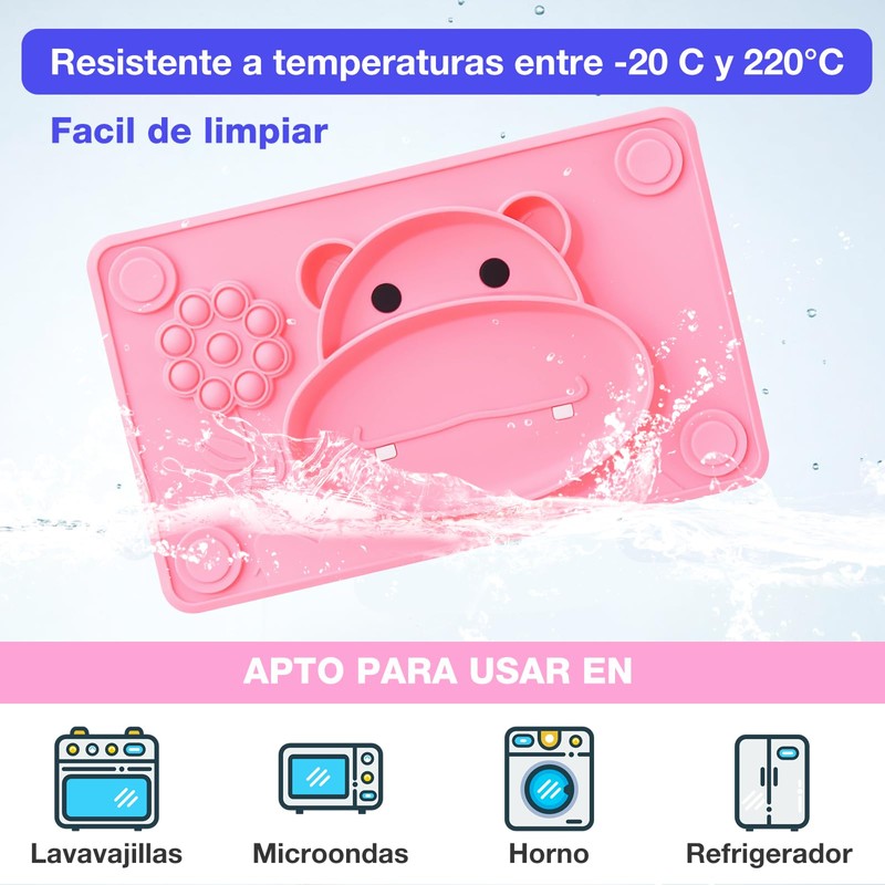KAREN Plato Autoadherible Silicon para Bebe, Plato Alimenticio de Silicona