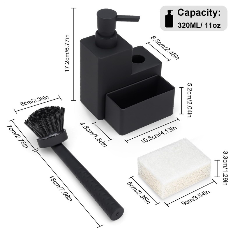 Dish Soap Dispenser with Brush Holder | Liquid Hand Soap